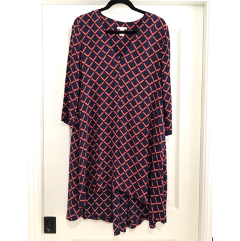 H&M Navy & Red Geometric 3/4 length Dress